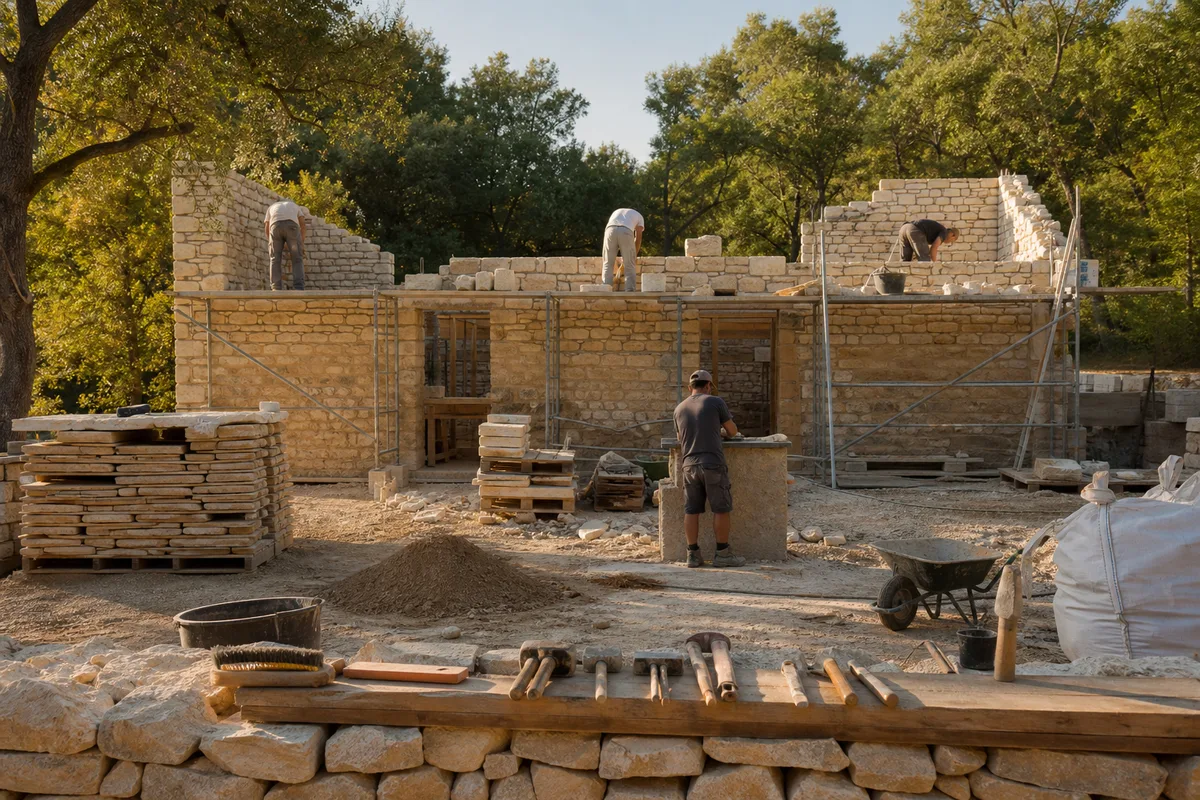 Chantier de construction avec plusieurs corps d’état au travail