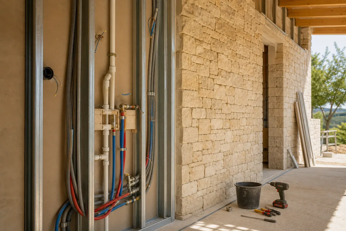 Passage de réseaux électriques et de plomberie dans des cloisons