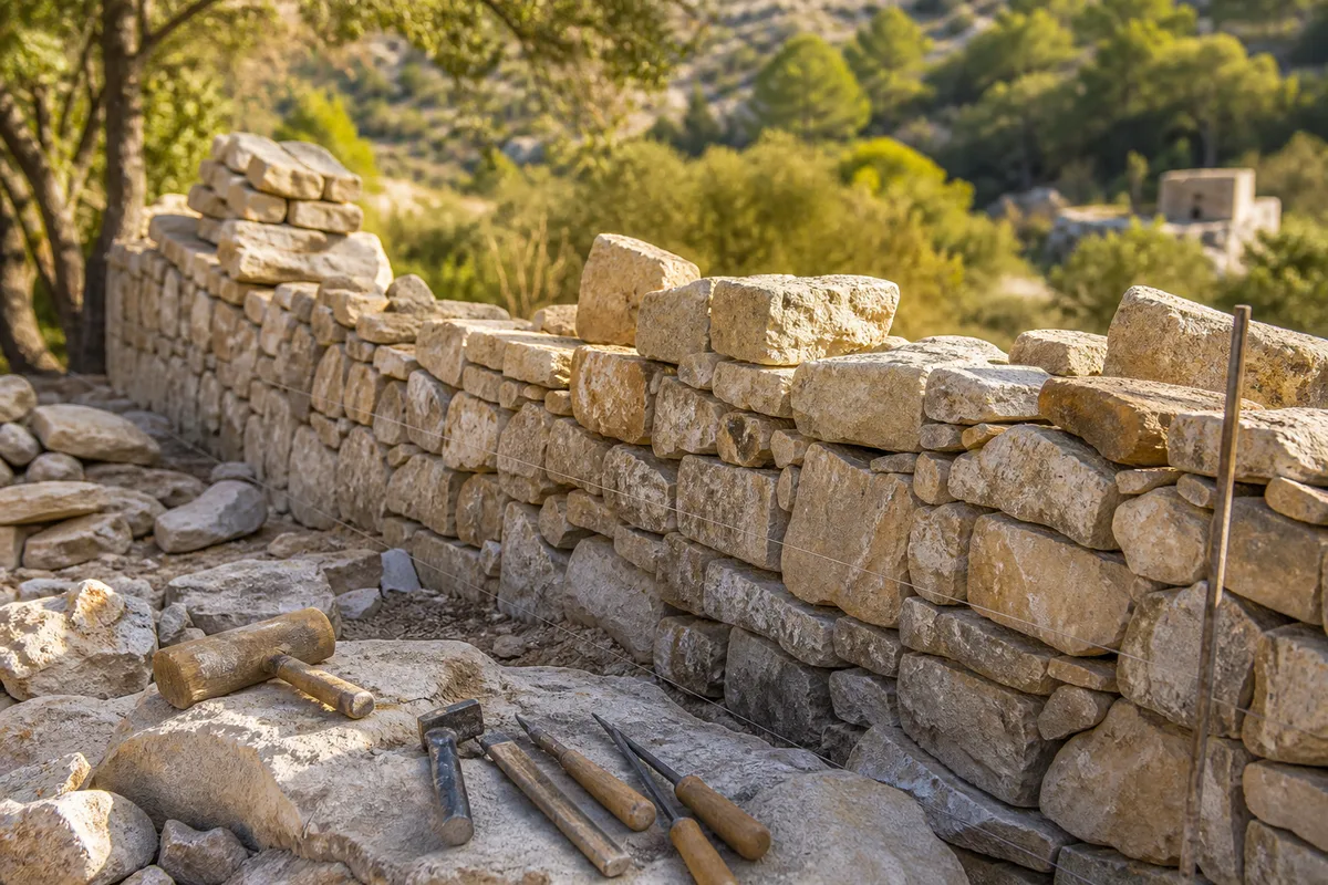 Mur en pierre sèche typique des paysages cévenols